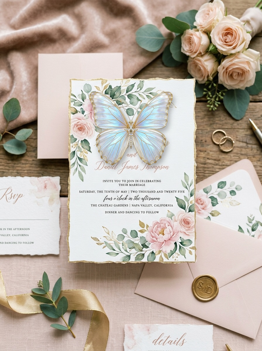 Template PAPILLON – French Romantic Butterfly Luxury Digital Wedding Invitation